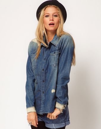 Asos Asos Denim Shirt with Bleach Spl - Lyst