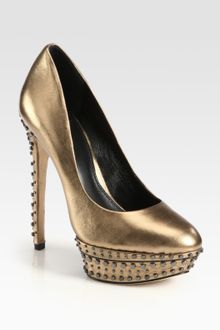 B Brian Atwood Finvarra Studded Metallic Leather Platform Pumps - Lyst