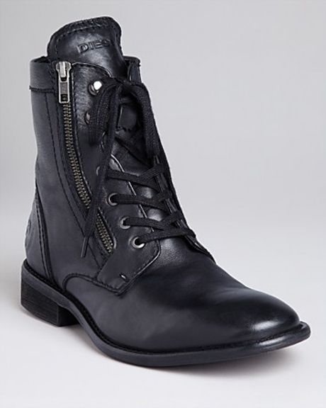 Diesel Zip Up Leather Miliboot Boots in Black for Men | Lyst