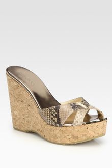 Jimmy Choo Perfume Snakeprint Leather Cork Wedge Sandals - Lyst