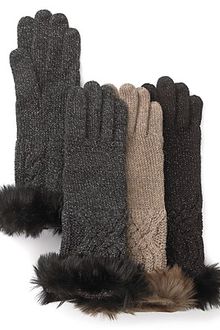 Lauren by Ralph Lauren Metallic Aran Gloves with Faux Fur - Lyst