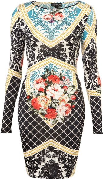 Topshop Baroque Print Bodycon Dress - Lyst