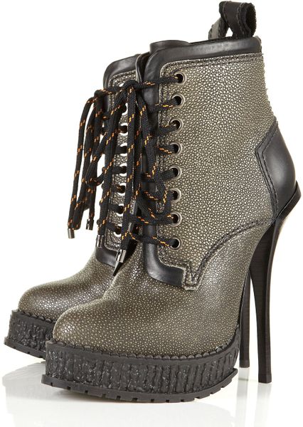 Topshop Unique Leather Hiking Boots in Green (khaki) - Lyst
