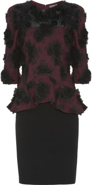 Alexander Mcqueen Lace Appliquéd Tulle and Wool Crepe Dress in Red (burgundy) - Lyst