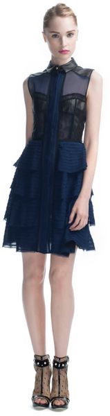 Jason Wu Ss Tiered Combo Button Front Sleeveless Dress in Blue (navy/black) - Lyst