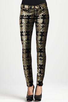 7 For All Mankind Metallic Chinoiserie Jeans Blackgold - Lyst