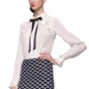 Oscar De La Renta Long Sleeve Tie Blouse in Beige (ivory) - Lyst