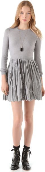 Red Valentino Sweater Dress with Pleated Skirt in Gray (grey) - Lyst