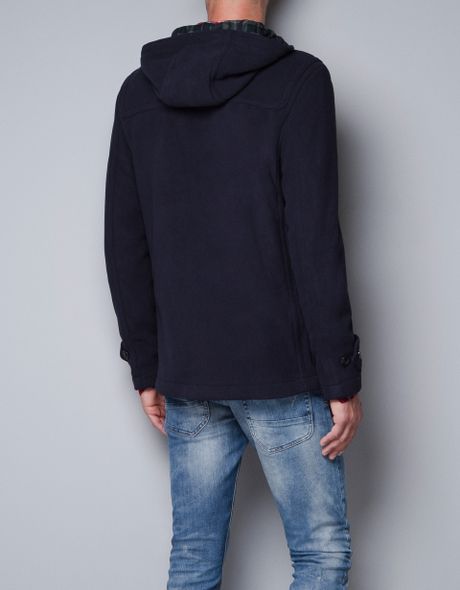 Zara Fleece Duffle Coat in Blue for Men (navy) | Lyst