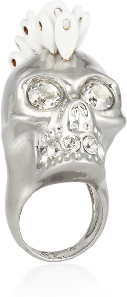 Alexander McQueen Enameled Swarovski Crystal Skull Ring - Lyst