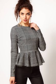 ASOS Collection Asos Top with Peplum in Dogtooth - Lyst