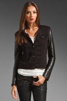 J Brand Blackened Denim Jacket with Leather Sleeve - Lyst