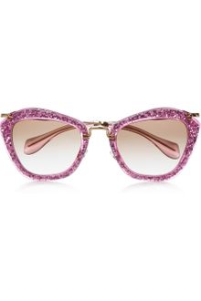 Miu Miu Cat Eye Glittered Acetate and Metal Sunglasses - Lyst