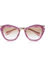 Miu Miu Cat Eye Glittered Acetate and Metal Sunglasses