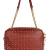 Miu Miu Studded Leather Shoulder Bag in Brown (red) - Lyst
