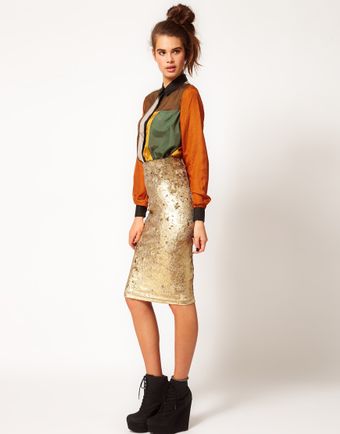 River Island Tula Baroque Velvet Pencil Skirt - Lyst