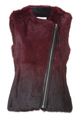 Sandro Amaranth Rabbit Fur Vest with Leather Trim