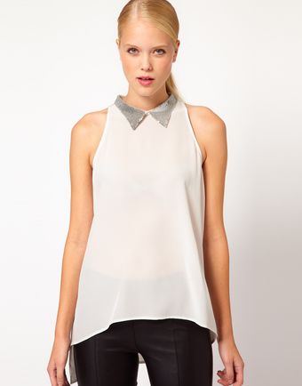 Sass And Bide Sass and Bide The Subdivision Silk Shell with Sequined Collar - Lyst