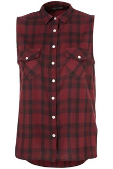 Topshop Sleeveless Check Shirt - Lyst