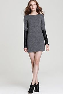 10 Crosby by Derek Lam Crewneck Dress with Black Leather Sleeves - Lyst