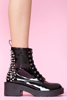 Nasty Gal 8th Street Spike Combat Boot Patent - Lyst