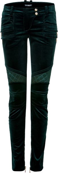 Balmain Bottle Green Lowrise Skinny Velvet Pants - Lyst