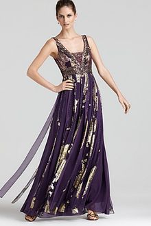 Sue Wong Beaded Metallic Gown - Lyst