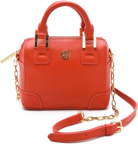 Tory Burch Robinson Shrunken Satchel in Orange - Lyst