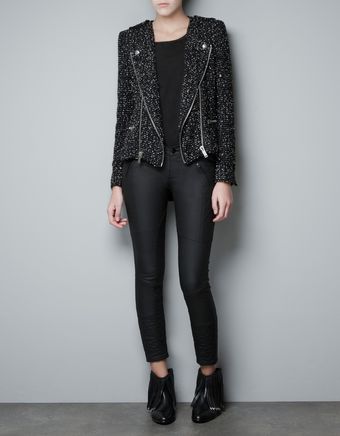 Zara Fantasy Fabric Blazer with Zips - Lyst