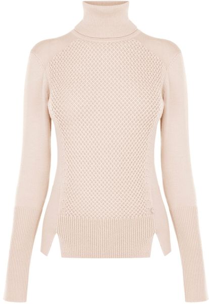 Karen Millen Texture and Plain Rollneck Jumper in Beige (cream) - Lyst