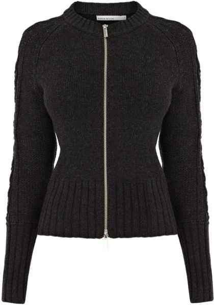 Karen Millen Twisted Cable Knit Cardigan in Gray (dark grey) - Lyst