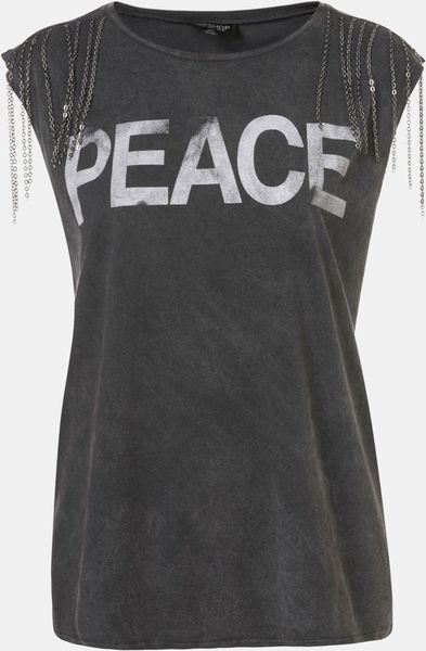 Topshop Peace Chain Embellished Graphic Tee in Gray (charcoal) - Lyst