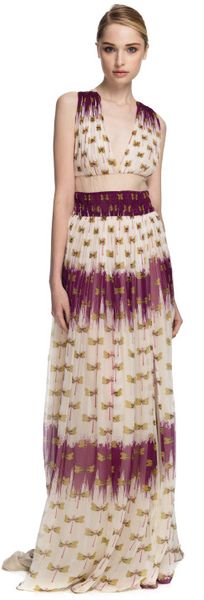 Sophie Theallet Ss Crinkle Chiffon Dragonfly Gown in Beige (dragonfly print) - Lyst