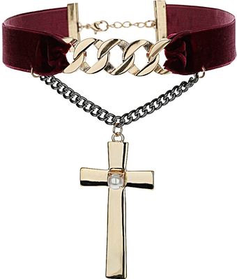Topshop Velvet Cross Choker Necklace - Lyst