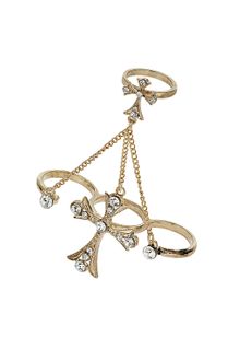 Topshop Cross Chain Double Ring - Lyst
