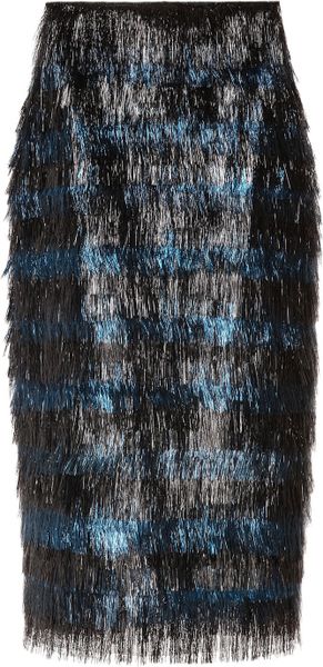 Burberry Prorsum Tinselstriped Pencil Skirt in Blue (black) - Lyst