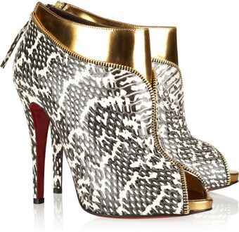 Christian Louboutin  Leather and Water Snake Ankle Boots - Lyst