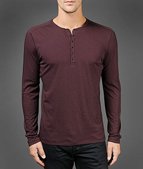 John Varvatos Long Sleeve Henley in Purple for Men (oxblood) - Lyst