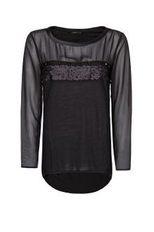Mango Embellished Blouse with Sheer Panel - Lyst