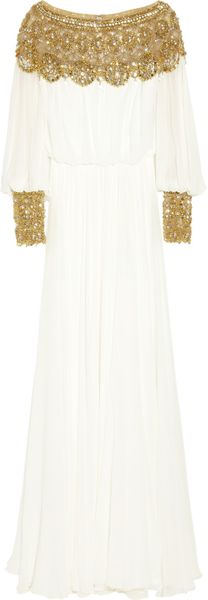 Marchesa Embellished Silkchiffon Gown in Beige (white) - Lyst