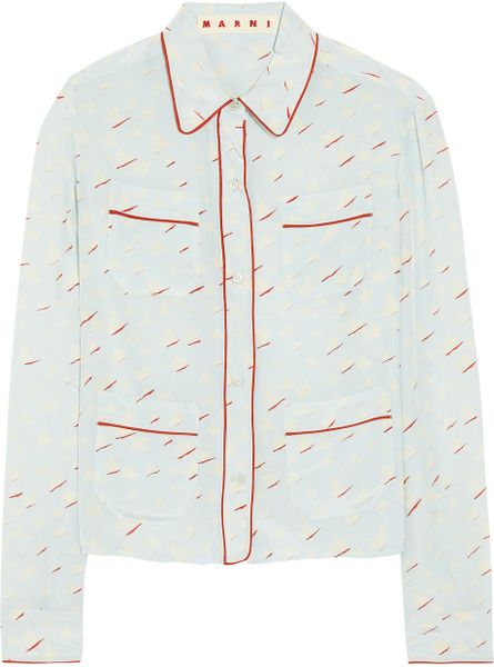 Marni Engima Silk Crepe De Chine Pajama Shirt in Blue - Lyst