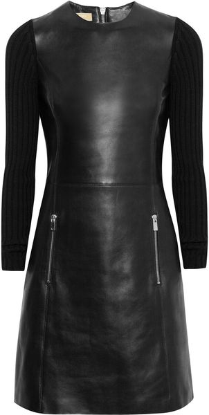 Michael Kors Ribbedknit and Leather Dress - Lyst