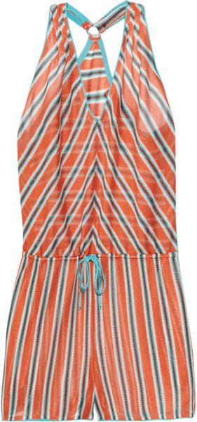 Missoni Striped Crochetknit Playsuit in Orange - Lyst