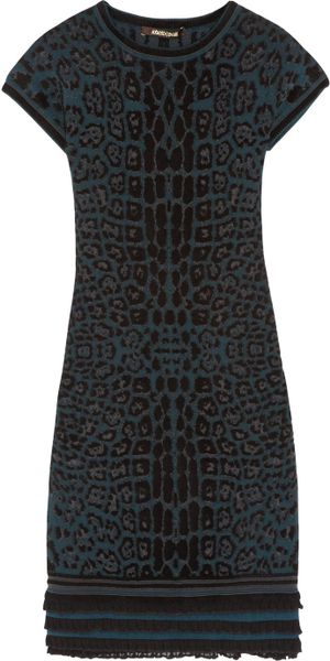 Roberto Cavalli Animalintarsia Stretchknit Dress in Green (animal) - Lyst