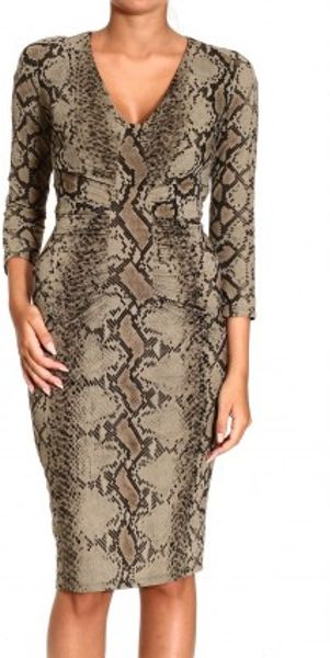 Roberto Cavalli 34 Sleeve V Neck Jersey Curled Python Print Dress in Animal (dove grey) - Lyst