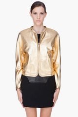 Barbara Bui Gold Leather Bomber Jacket