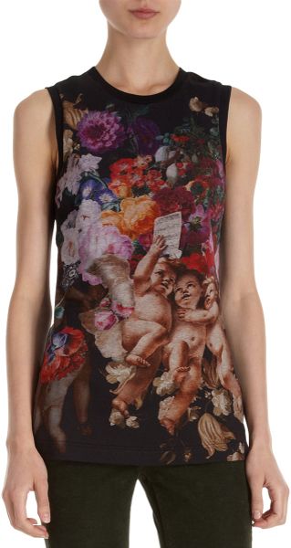 Dolce & Gabbana Cherub and Roses Graphic Sleeveless Tee in Floral (black) - Lyst