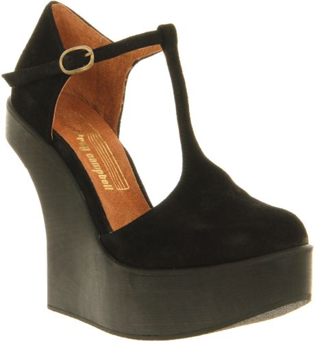 Jeffrey Campbell Brooklyn Tbar Wedge Black Suede Black Heel in Black - Lyst