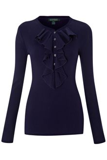 Lauren by Ralph Lauren Bree Long Sleeved Henley Top with Ruffle Detail - Lyst