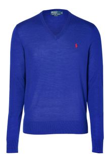 Ralph Lauren Active Blue Merino Wool Vneck Pullover - Lyst